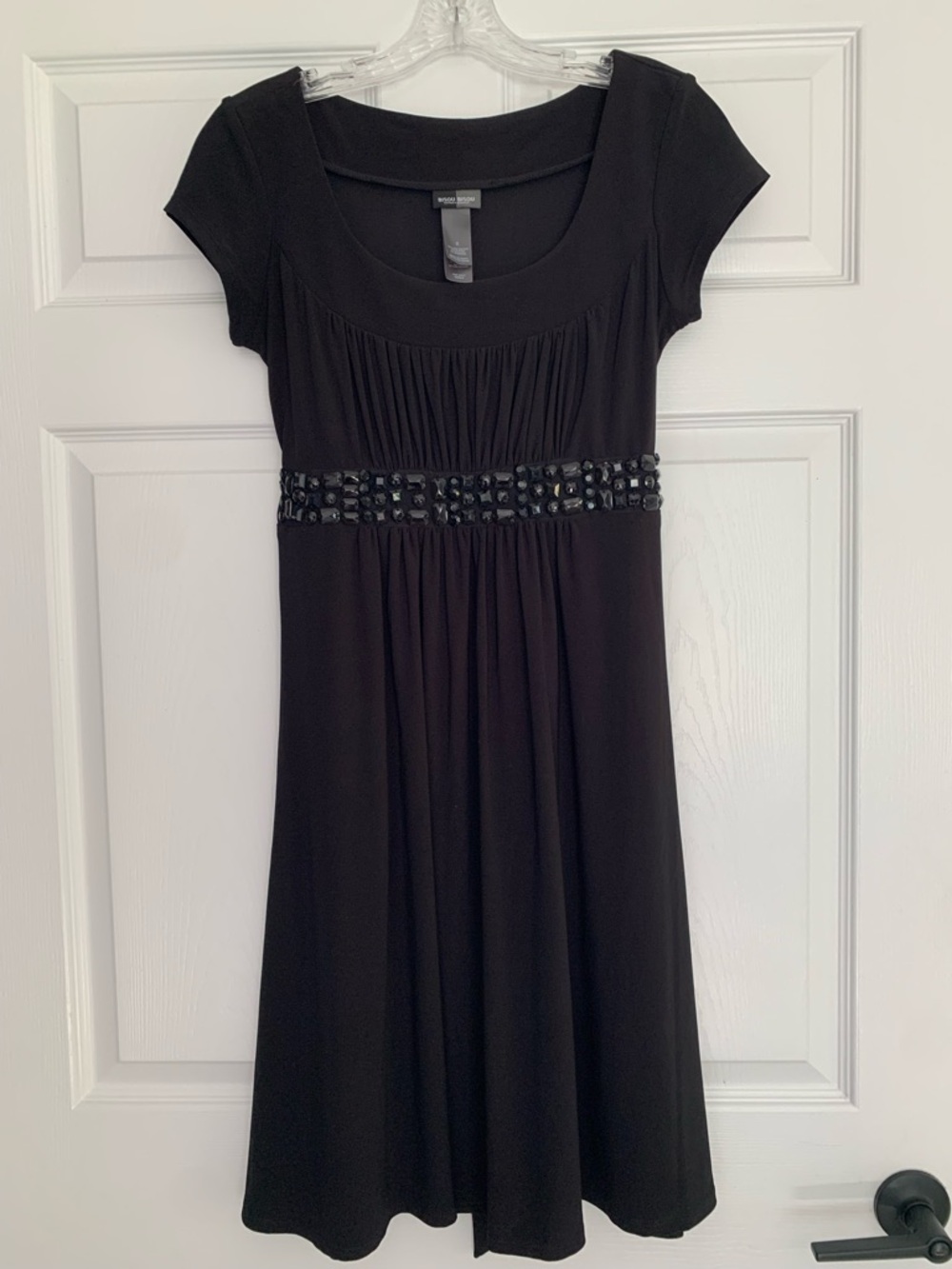 Bisou Bisou Black Women's Embellished Empire Waist Midi Dress 6 Bodycon Evening